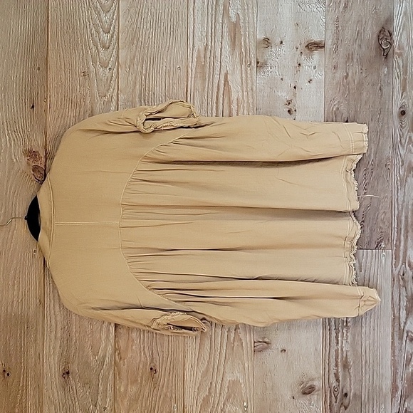 Umgee Size Small Latte Collared Button Up Tiered Side Slit and Frayed Hem Top - Picture 8 of 8